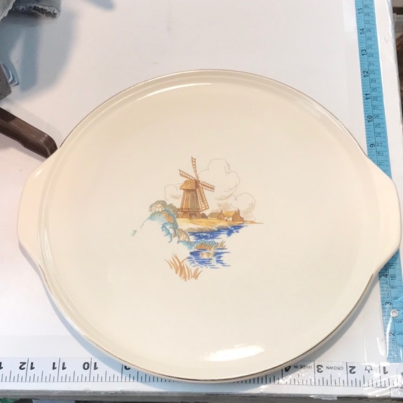 Universal Cambridge Pottery Windmill Platter Pie Plate  Dutch Scene 22 Karat - Picture 9 of 16